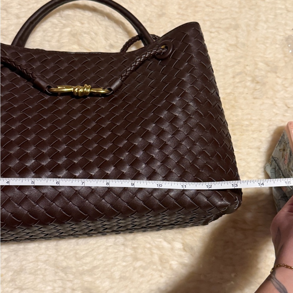 Handwoven Brown Leather Tote Bag - Picture 6 of 6